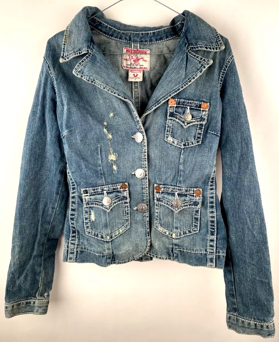 Vintage True Religion Women s Denim Jacket Jackie Big T Thick Stitch Size Large