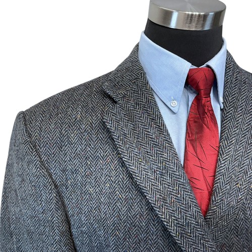 48R Handwoven Donegal Tweed Magee Mens Blazer Sport Coat Jacket Blue Herringbone - Picture 3 of 16