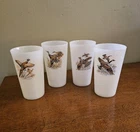 Vintage Set of 4 Fire King Game Bird Milk Glasses Duck, Grouse, Pheasant,  MCM