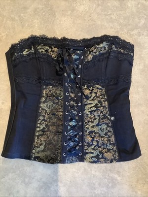 Tripp NYC Dragon Print Bustier Size Large Black And Gold