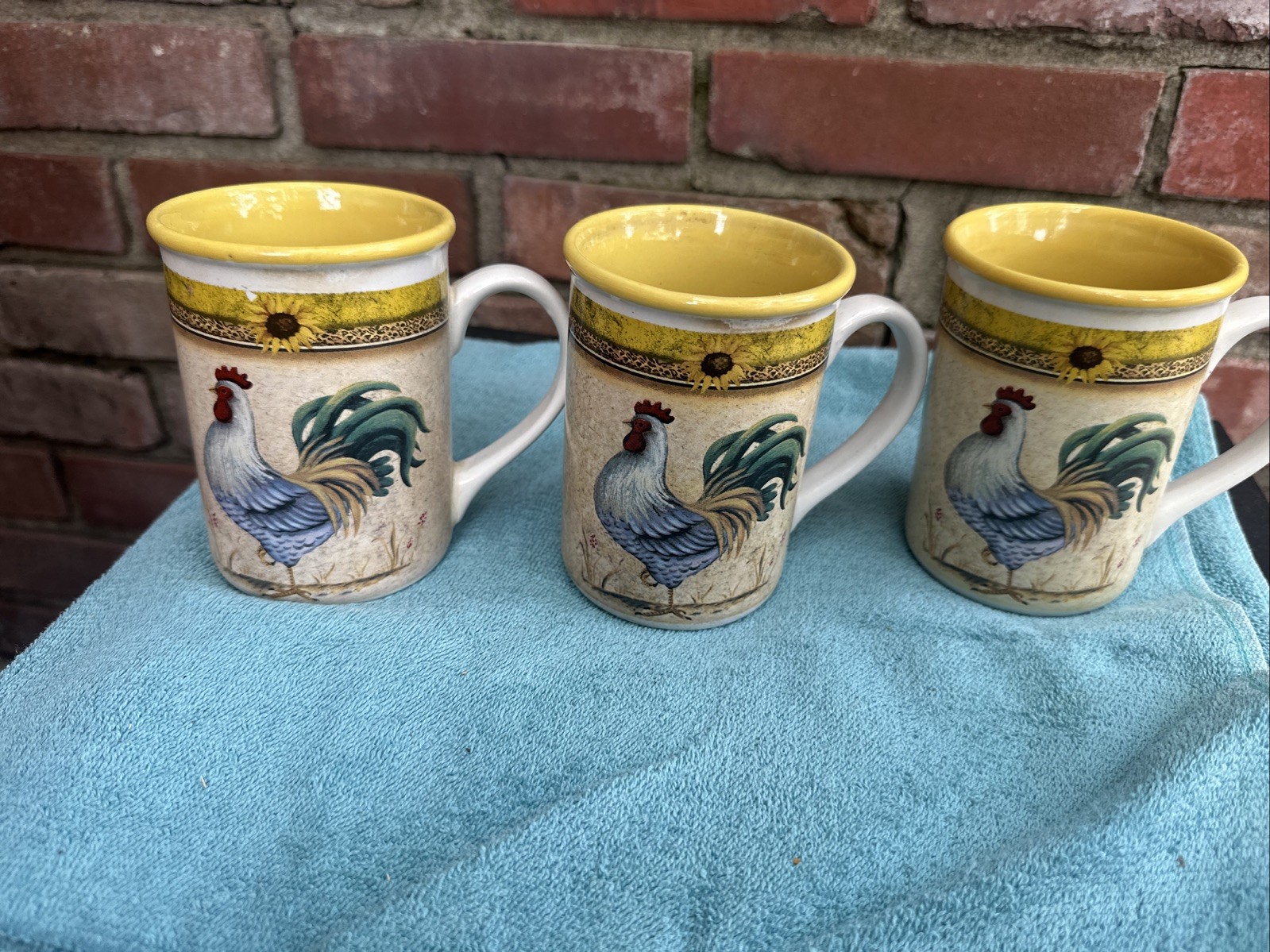 Gibson Everyday Coffee Cup Mug Daybreak Rooster Sunflower Set of 3