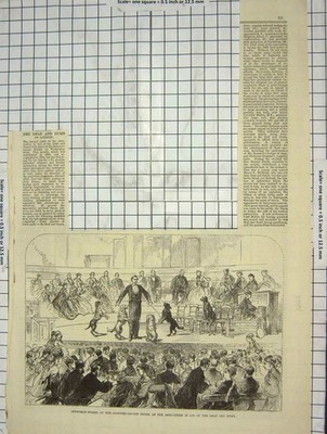 Original alter antiker Druck Weihnachtssoiree Hannover Platz Zimmer taub dumm 1869