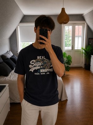 Vintage Superdry T-Shirt Navy Blue Dunkel Blau Japan Style Print Größe M