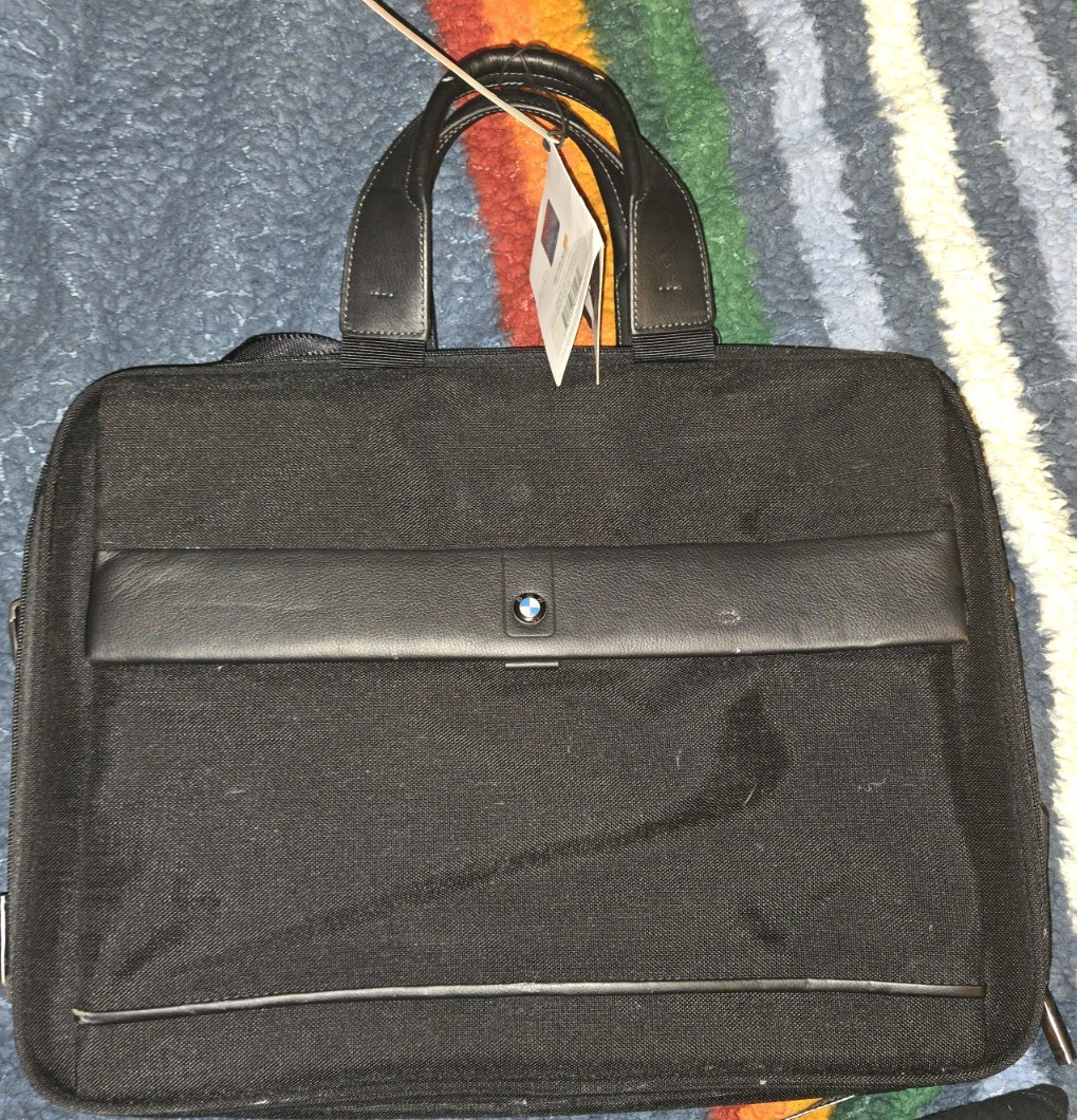 BMW men's black laptop bag with laptop sleeve and top handle