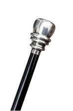 Unused Weighted Silver Top Black Wood Brass Tip Swagger Knob Walking Stick Cane
