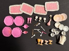 Vintage Barbie Doll Dishes Kitchen Accessories Plates Cups Mugs Placemats