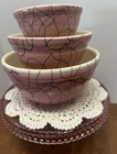 Vintage Hull Pottery Pink Atomic Drizzle Swirl Nesting Mixing Bowl Set Of 3