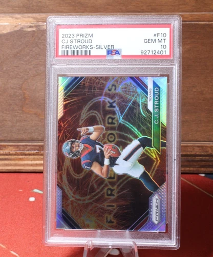 2023 Panini Prizm Fireworks CJ Stroud #F10 Silver RC Rookie PSA 10