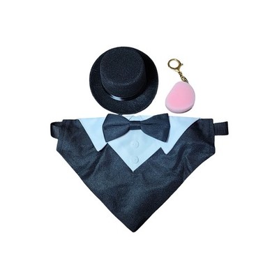 Dog Ring Bearer Tux Set Bow Tie Collar, Mini Top Hat, and Pink Heart Ring Box