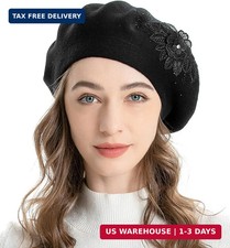 Womens French Beret hat, Reversible Solid Color Mosaic Warm Beret Cap for G