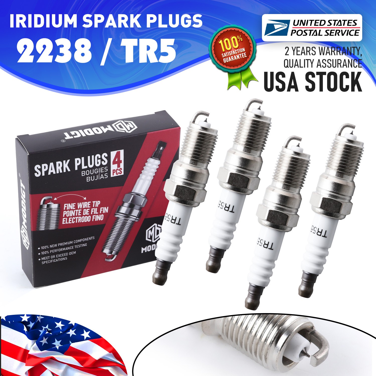 MGT For NGK TR5 #2238 Spark Plugs 4Pcs Iridium for Chevrolet LS Engines LS1 LQ4