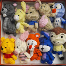Handmade Winnie the Pooh Amigurumi Crocheted Plush Doll Set Mini Under 6in