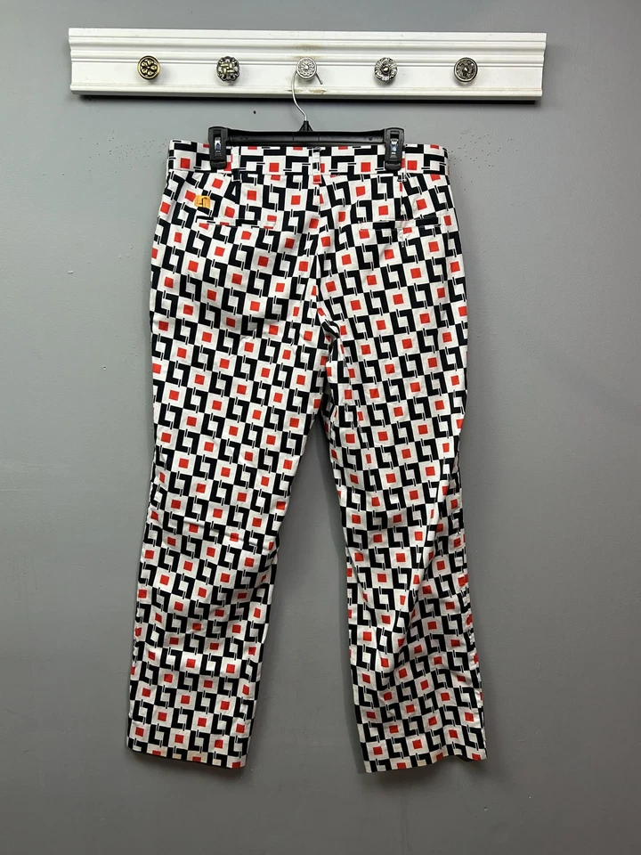 Calça masculina Loudmouth 36x32 branca preta vermelha geométrica estampa de golfe elástica - Imagem 2 de 4