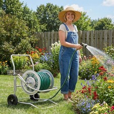 200 ft Garden Hose Reel Cart with Wheels, Water Hose Reel Cart-4 Wheels