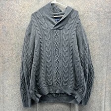 Brooks Brothers Pullover Mens XL Gray Cable Knit Shawl Collar Italian Yarn