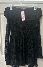 Women's Long Sleeve Brushed Lace Skater Dress - Wild Fable Black Size XS