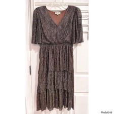 Easel Bronze Silver Metallic Shimmer Layer Dress Party Small Formal