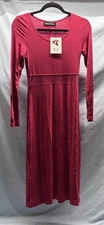 NWT Petrichor Dress Small Red Long Sleeve Stretch Scoop Neck Holliday Mesh Waist