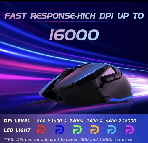 Wired Gaming Mouse For PC, Thumb Rest, 8 Buttons - Picture 4 of 7