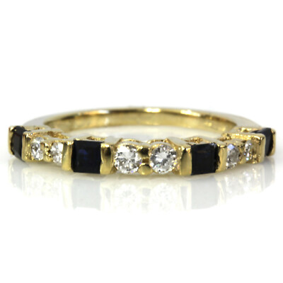 0.7 ctw Natural Princess Sapphire & Diamond Solid 14k Yellow Gold Stackable Ring