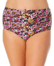 California Waves Plus Size 2 20/22 Bikini Swim Bottom Black Ditsy Floral
