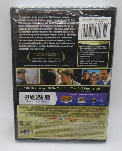 GOOD WILL HUNTING DVD + DIGITAL MOVIE, MATT DAMON, ROBIN WILLIAMS, BEN A. WS - Picture 2 of 2