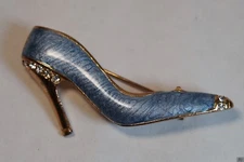 Colour Mates Hand Painted Enamel Brooch Stiletto High Heel Blue Vintage