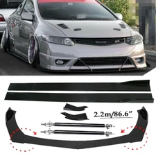 Front Bumper Lip Spoiler+86.6" Side Skirt Body Kit Glossy For Honda Civic
