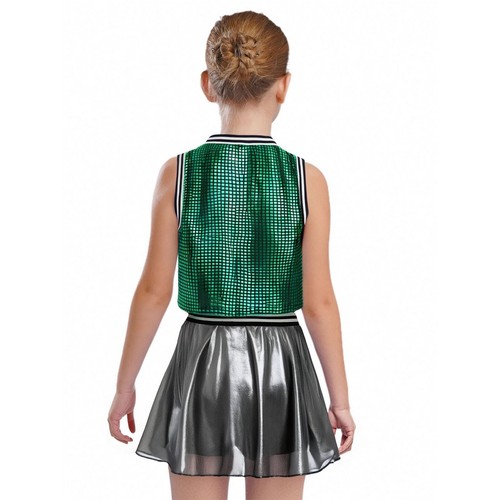 Abiti per bambini ragazze set 2 pezzi abbigliamento da ballo outfit plaid metallizzato uniformi - Foto 11 di 37