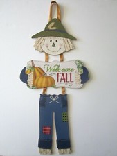 Fall Dangling Colorful Scarecrow Glittery Wall Sign 8"x 16" "Welcome Fall" New 