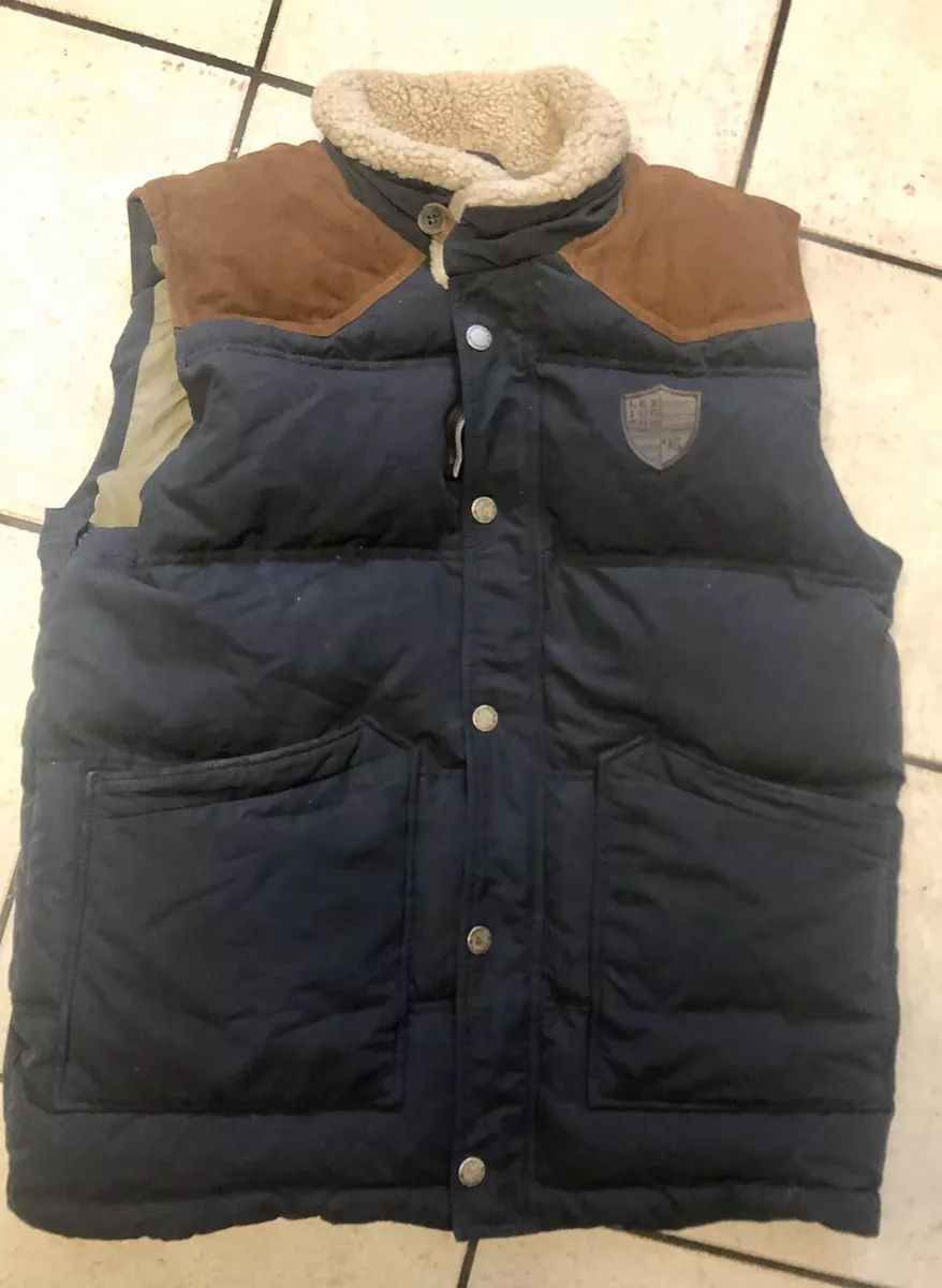 Lexington Clothing Mens Navy Ranger Down 600 Vest Leather Sz L