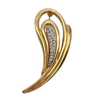 Courreges Gold Tone Clear Rhinestone Paisley Shaped Brooch