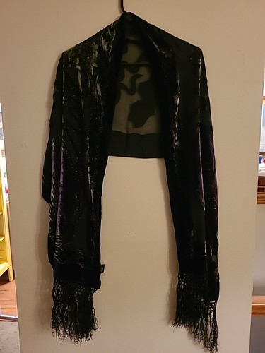 Vintage Seidentuch schwarz und lila mit Blumen - Bild 1 von 9