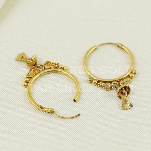 18K round dangling Gold hoop Earrings 18K Real Gold Earrings Bali - Picture 3 of 6