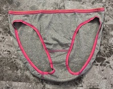 NWOT VICTORIA'S SECRET XL GRAY PINK LOGO 100 COTTON VINTAGE RARE BIKINI PANTIES