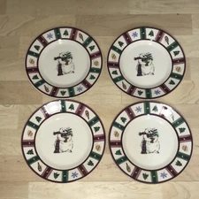4 Pfaltzgraff Polar Snow Bear 8.5" Salad Plates Christmas Tree