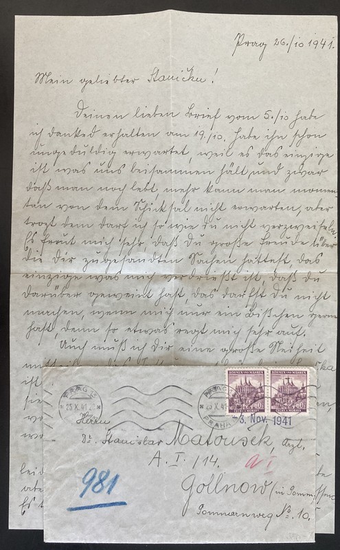 1941 Prague Bohemia Moravia To Gollnow Germany Gestapo Prisoner Cover Matousek
