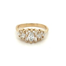 Estate Genuine Marquise Diamonds 1.10TCW Solid 14k Yellow Gold Ring FREE Sizin