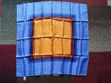 Acetate Twill Blue Brown Mustard Brown Square Scarf Hankerchief Japan RN24409