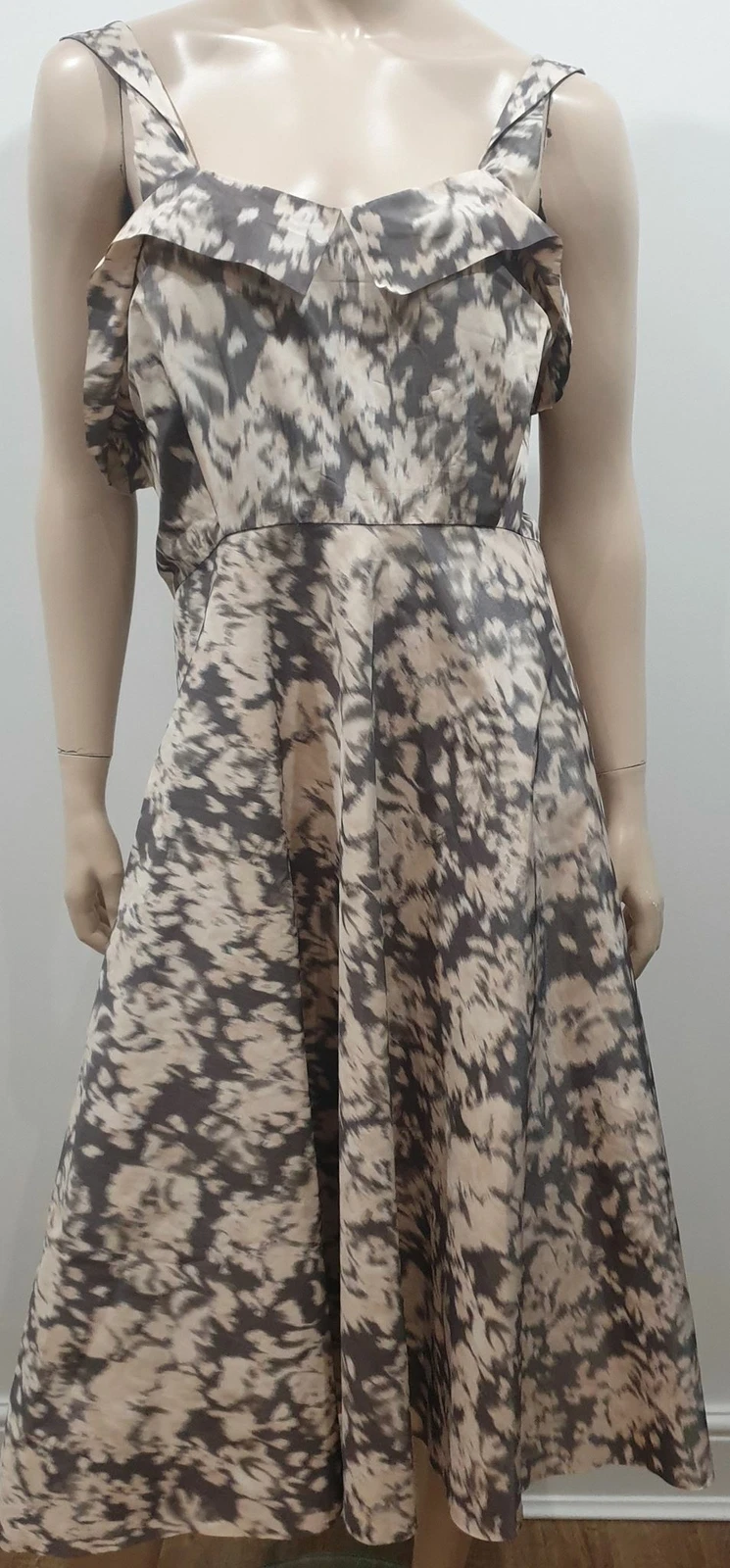 ACNE STUDIOS Abito ACNE panna e marrone sbavature stampa astratta senza maniche linea A lunghezza polpaccio 38