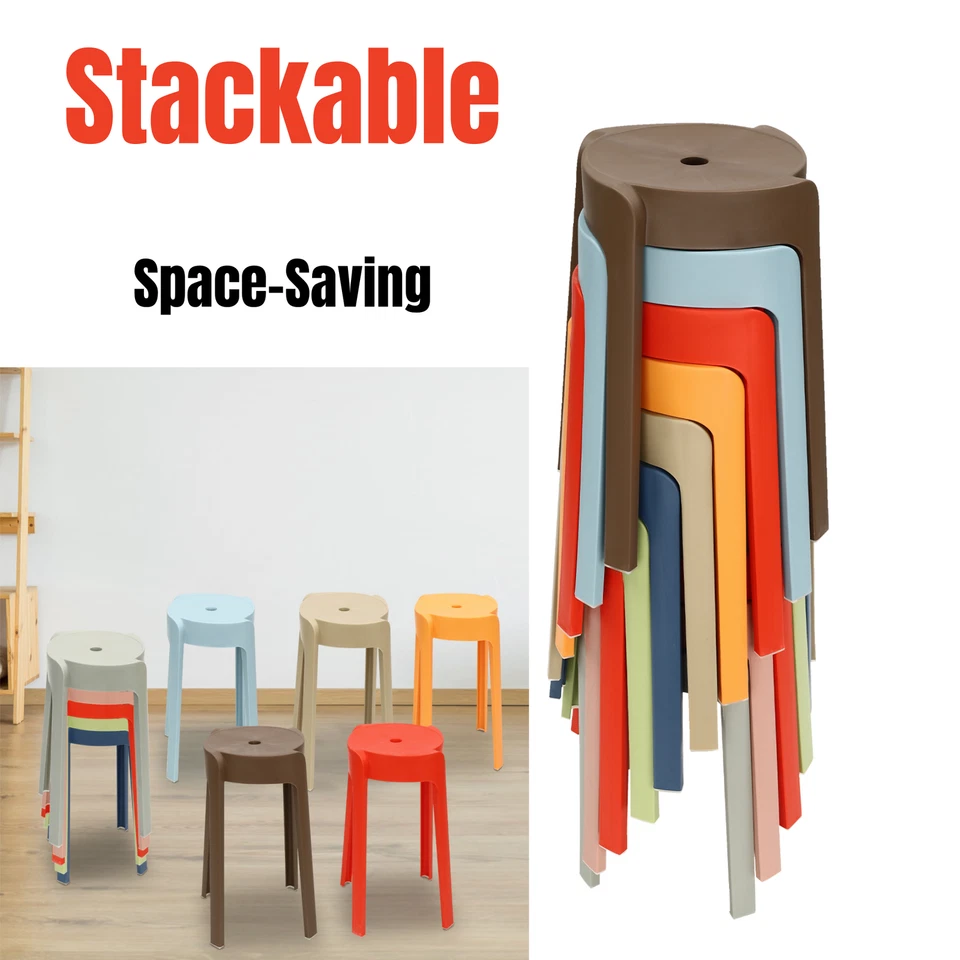 Plastic Stool Counter Kitchen Stools 18'' Set of 4 Backless Stackable Bar Stools - Image 2 of 4