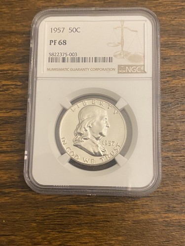 1957 Franklin Half Dollar - NGC PF-68 . Eye appeal. Beautiful coin. Buy today!
