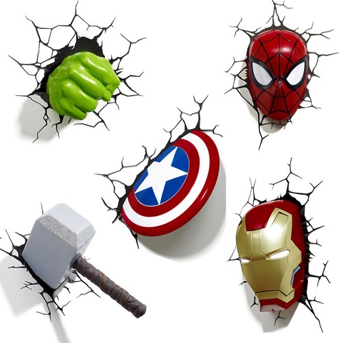 MARVEL AVENGERS 3D WALL LIGHT - HULK, IRON MAN, CAPTAIN AMERICA, THOR, SPIDERMAN