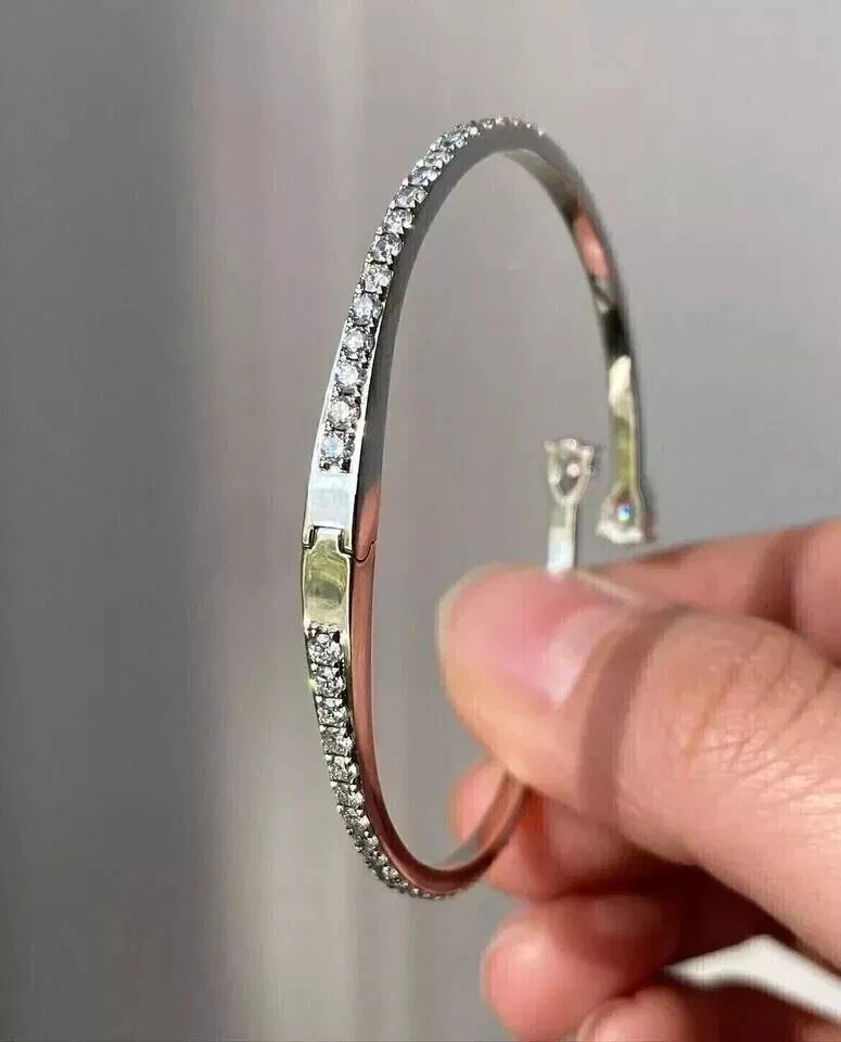 2Ct Pear Cut Lab Created Diamond Women's Bangle Bracelet 14K White Gold Plated - Image 2 of 4