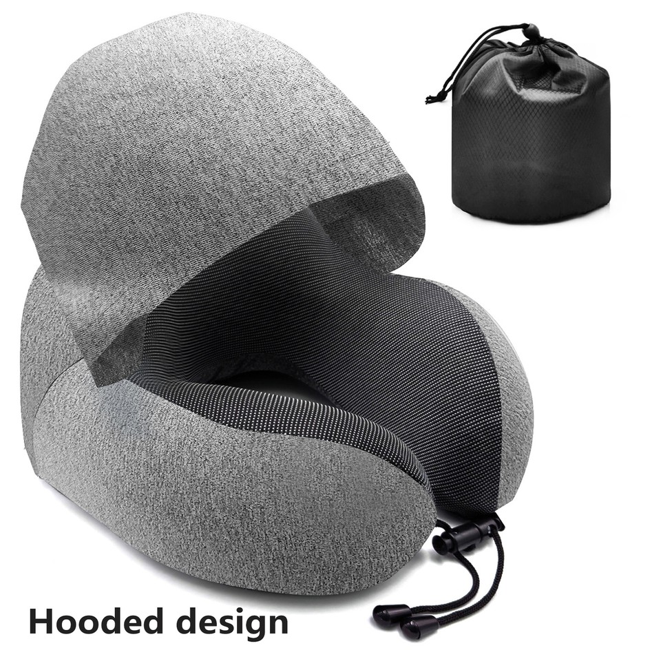 Hooded Travel Pillow Neck Support for Sitting Memory Foam Ushaped with