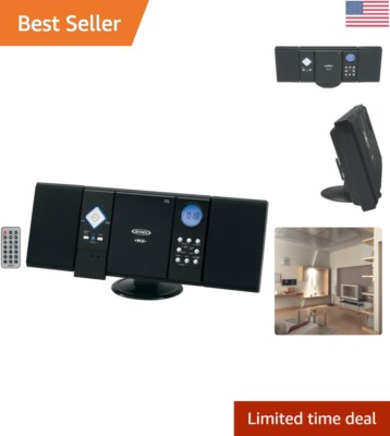 Compact Wall-Mountable CD System with Stereo Receiver and Remote Control