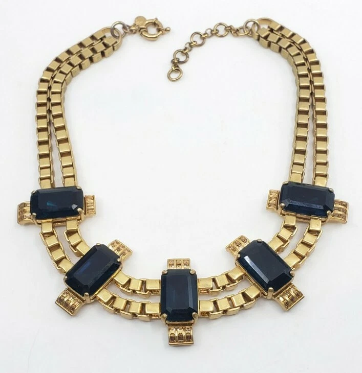 RARO Retirado J Crew Brulee Declaración Collar Cadena de Libros Cristal de Zafiro WOW Foto 3 de 4