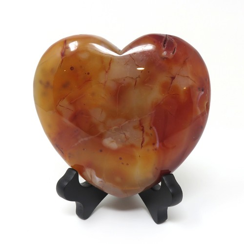 703g LARGE Red Agate Stone Heart 4.625 x 4.875 inches - Has Flaws Stand Included - Picture 3 of 4