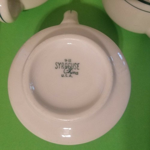 8 Pc Set Syracuse China 6 Oz White Thick Cups W / Green Stripes Bands Made USA - Bild 10 von 11