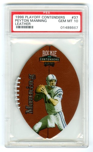 PEYTON MANNING~1998 ROOKIE PLAYOFF CONTENDERS LEATHER PSA-10 GEM-MT RC CARD #37